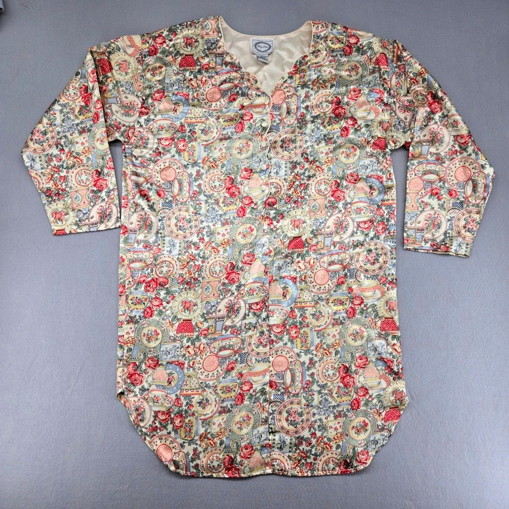 Sleep Club Chintz Tea Party Nap Dress Pajama Nightgown Cream L 90s Vintage EUC